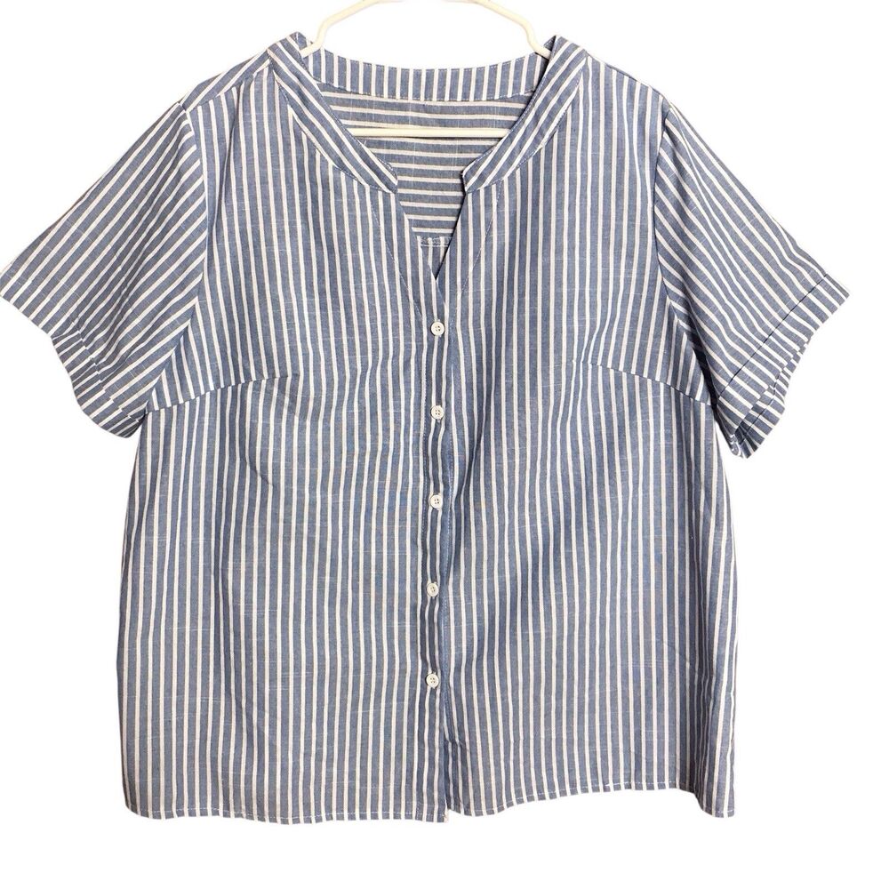 SHEIN Curve Womens LUNE Blue / White Button Front  Shirt Blouse XLarge